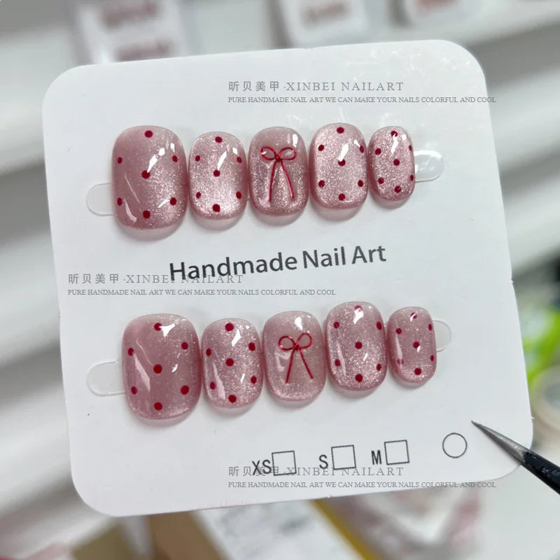 10pcs/set Handmade Dreamy Blue Press-On Nails Short Ballet Shape Gradient & Ombre Design Glossy Finish Removable False Nail Tips