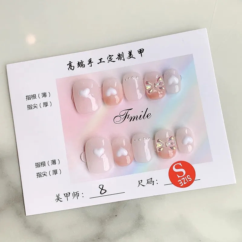 10pcs/set Handmade Dreamy Blue Press-On Nails Short Ballet Shape Gradient & Ombre Design Glossy Finish Removable False Nail Tips