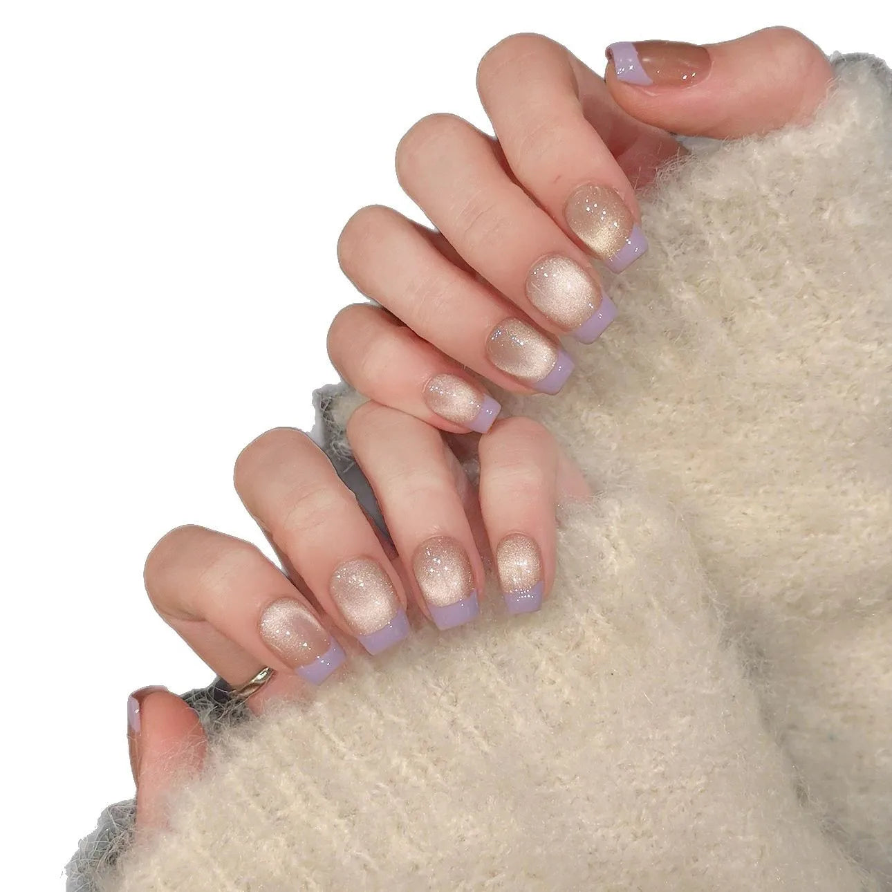 10pcs/set Handmade Dreamy Blue Press-On Nails Short Ballet Shape Gradient & Ombre Design Glossy Finish Removable False Nail Tips