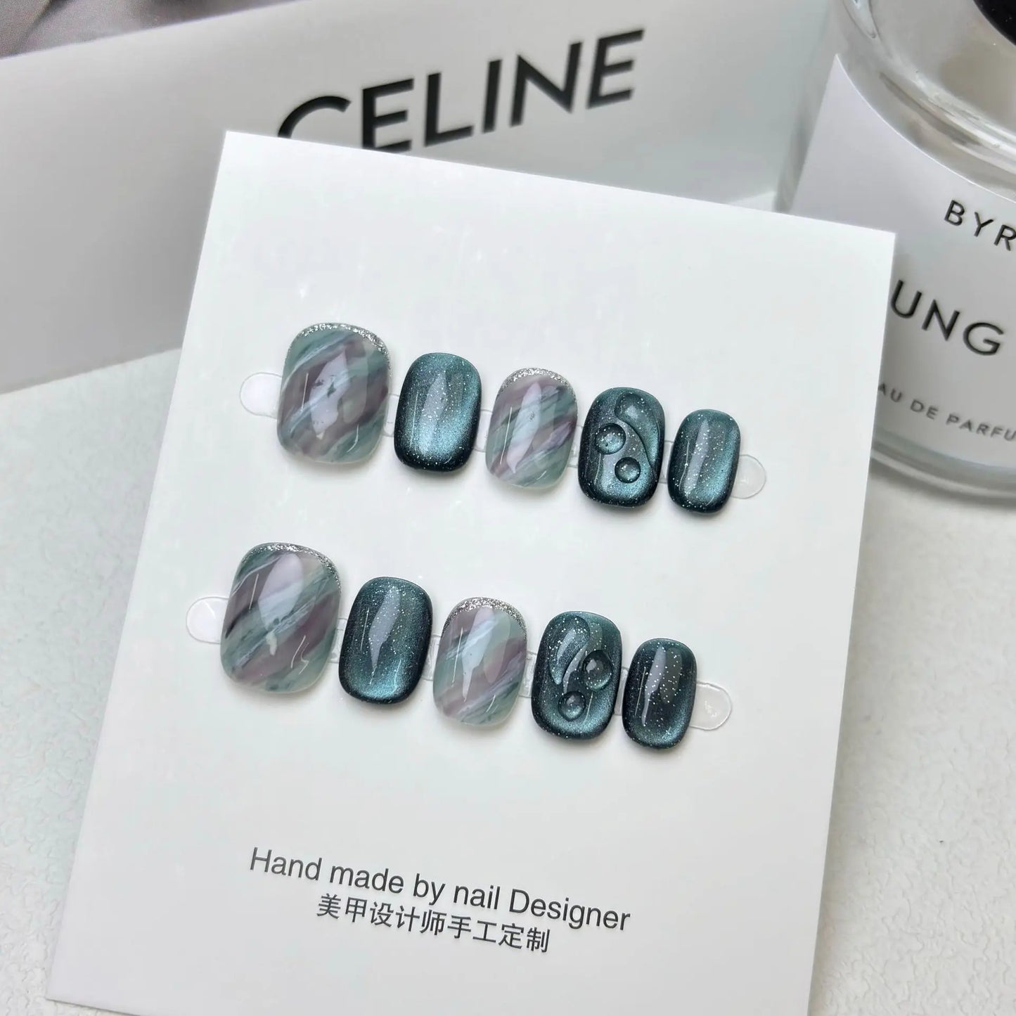 10pcs/set Handmade Dreamy Blue Press-On Nails Short Ballet Shape Gradient & Ombre Design Glossy Finish Removable False Nail Tips