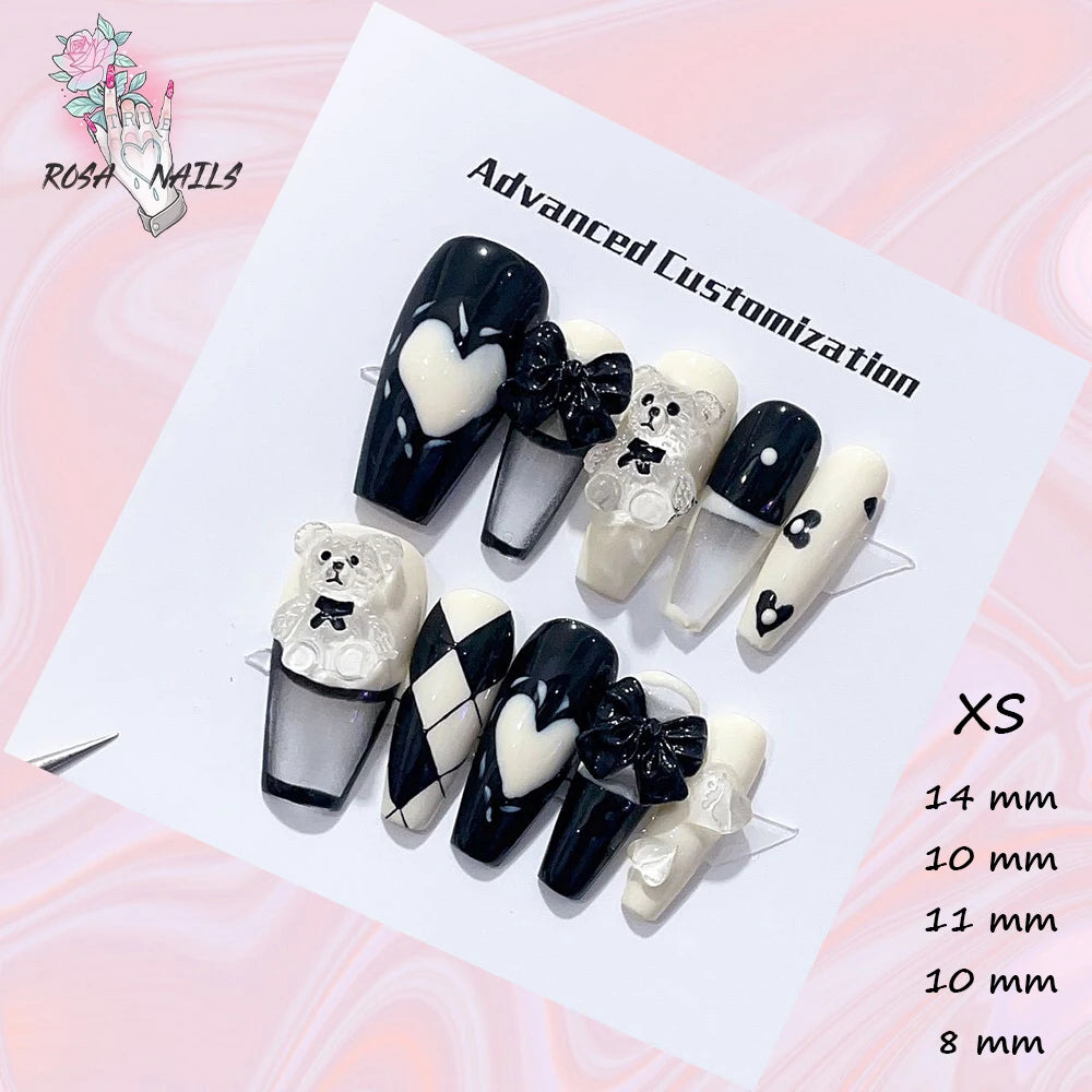 New Silver Star Press on Nails with Glue Handmade Flash Rhinestone Reusable Artificial Fake Tips Diamond Black Short False Nails