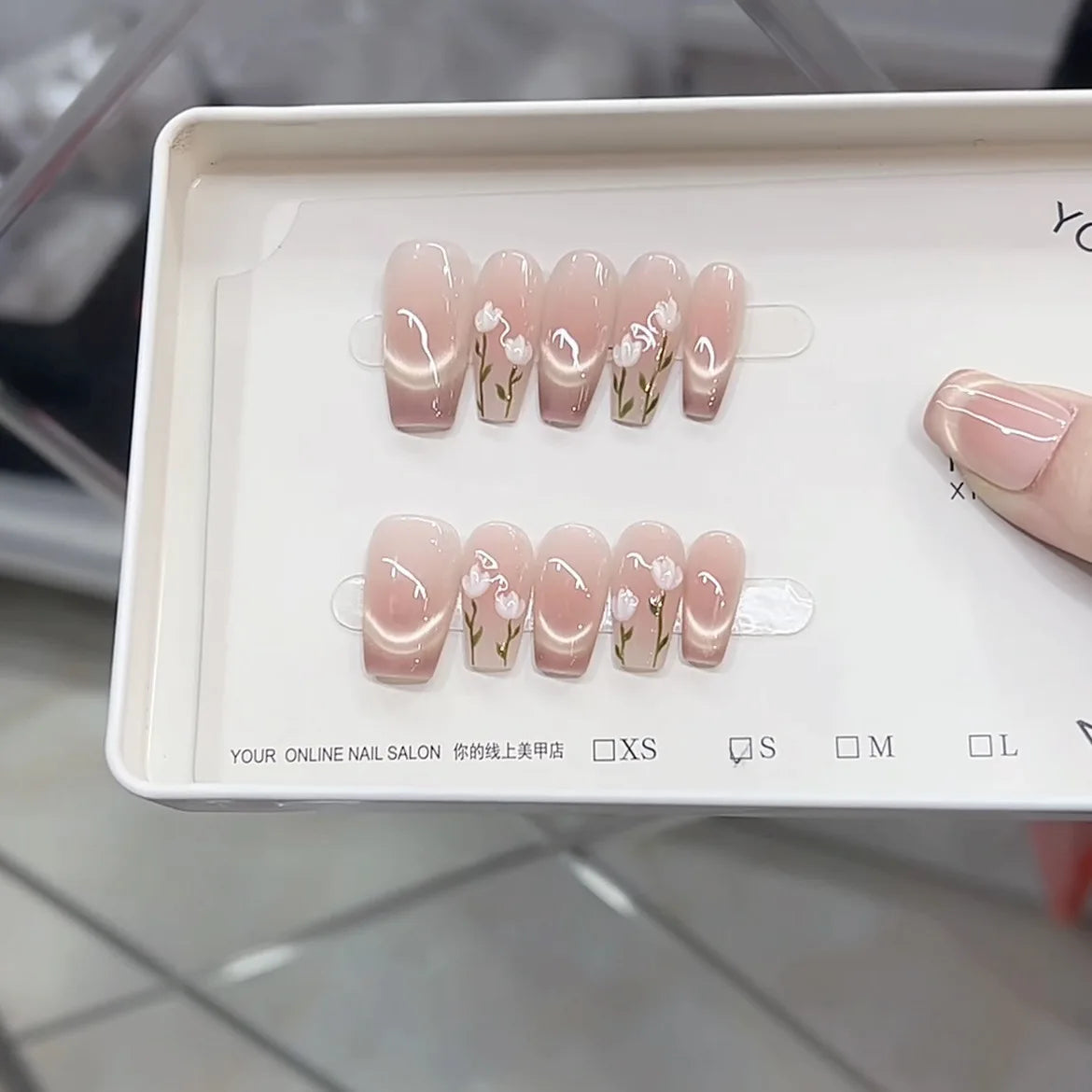 10pcs/set Handmade Dreamy Blue Press-On Nails Short Ballet Shape Gradient & Ombre Design Glossy Finish Removable False Nail Tips