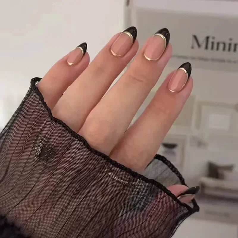 24pcs Almond Press on Nails French False Nails Wearable Stick-on Nails Fake Nail Uñas Postizas Накладные Ногти 네일팁 Faux Ongles