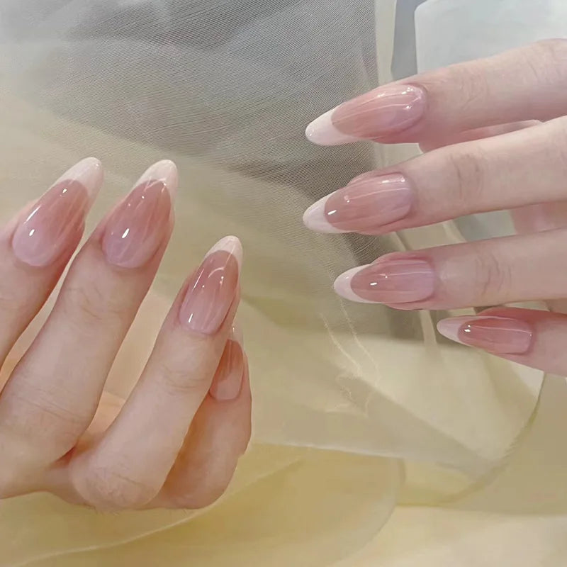 24pcs Almond Press on Nails French False Nails Wearable Stick-on Nails Fake Nail Uñas Postizas Накладные Ногти 네일팁 Faux Ongles
