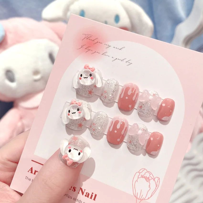24Pcs Sanrio Blue Cinnamoroll Fake Nails Cute Anime Cartoon Kuromi My Melody press on False nails Fashion Nail Patches for Girls