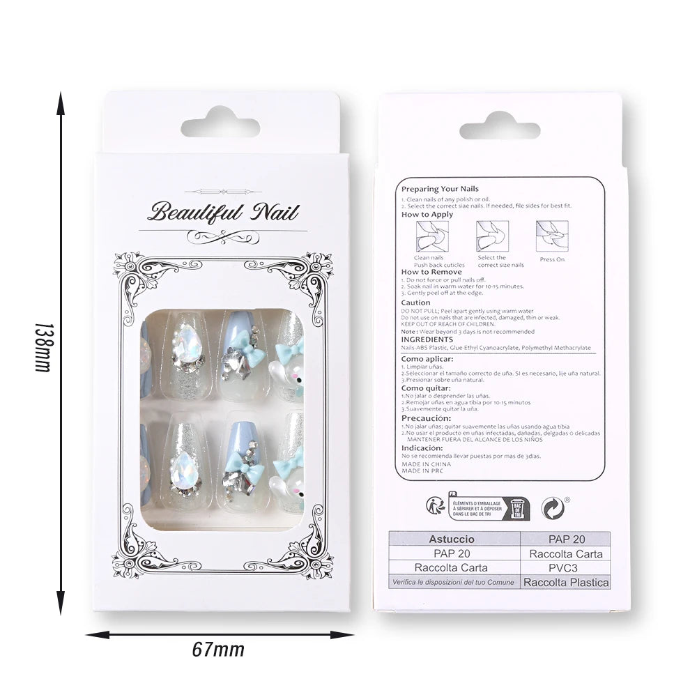 24Pcs Sanrio Blue Cinnamoroll Fake Nails Cute Anime Cartoon Kuromi My Melody press on False nails Fashion Nail Patches for Girls