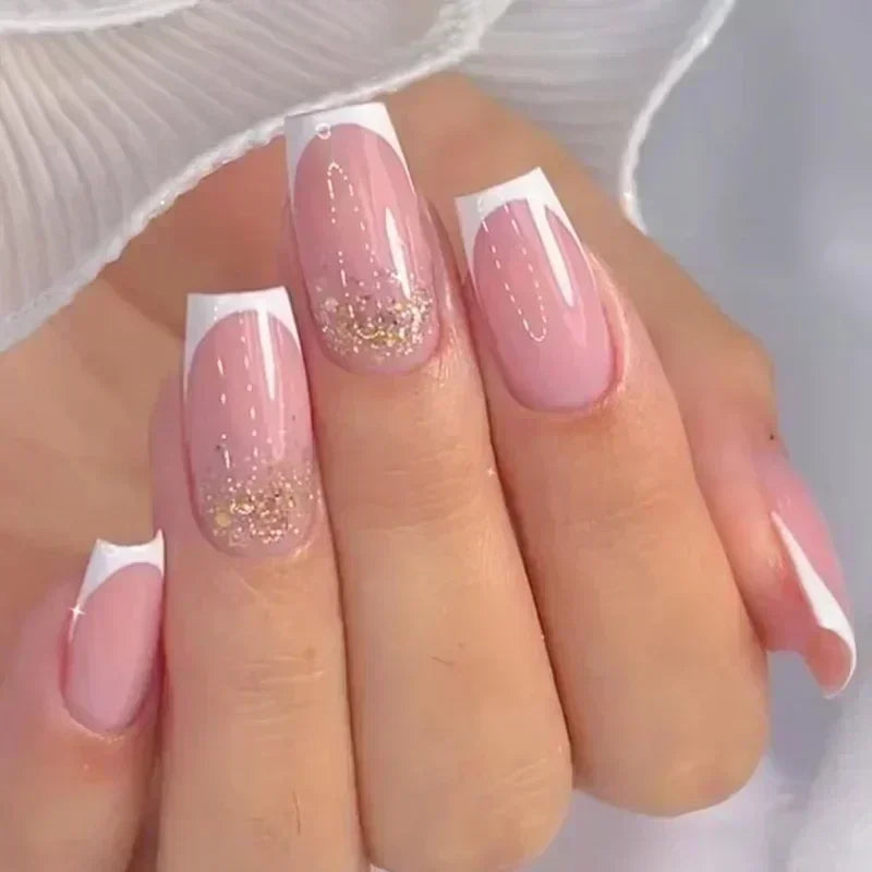 24Pcs Yellow Simple False Nails Short Coffin Art Artificial with French Design Wearable Fake Nails Full Cover Press on Nail Tips