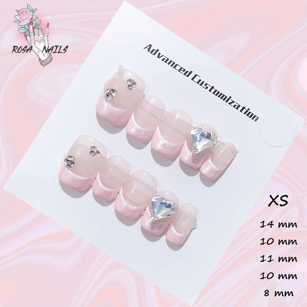 New Silver Star Press on Nails with Glue Handmade Flash Rhinestone Reusable Artificial Fake Tips Diamond Black Short False Nails