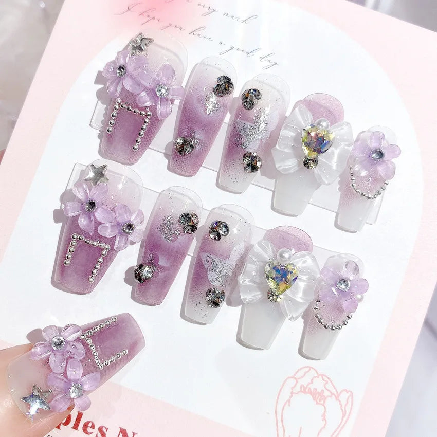 24Pcs Sanrio Blue Cinnamoroll Fake Nails Cute Anime Cartoon Kuromi My Melody press on False nails Fashion Nail Patches for Girls