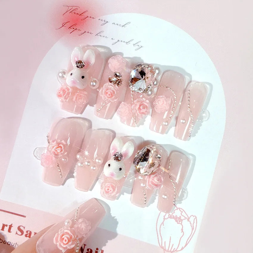 24Pcs Sanrio Blue Cinnamoroll Fake Nails Cute Anime Cartoon Kuromi My Melody press on False nails Fashion Nail Patches for Girls