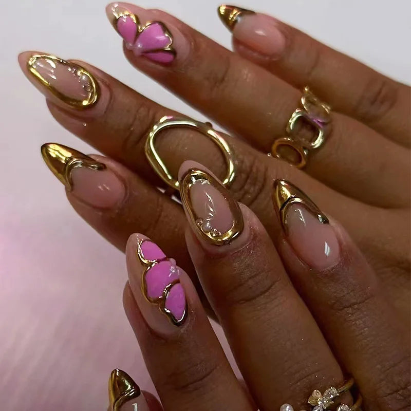 24Pcs Simple Dark Green Long 3D Press on Almond False Nails Wearable Finished Fingernails Nail Art