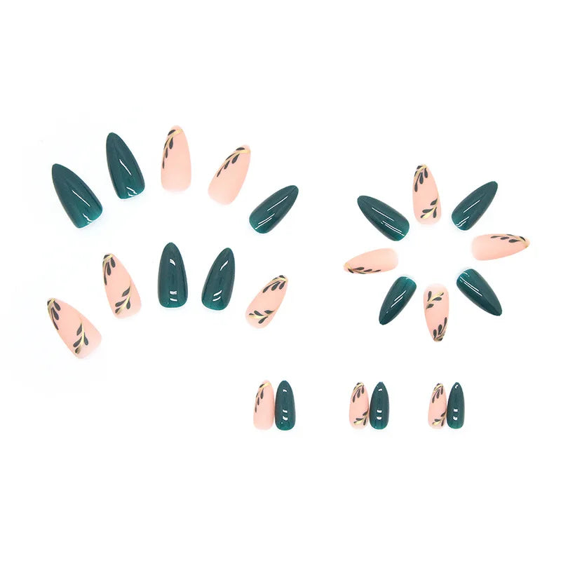 24 PCs Long French Minimalist Leaf Nails with 1 Jelly Gel and 1 Nail File