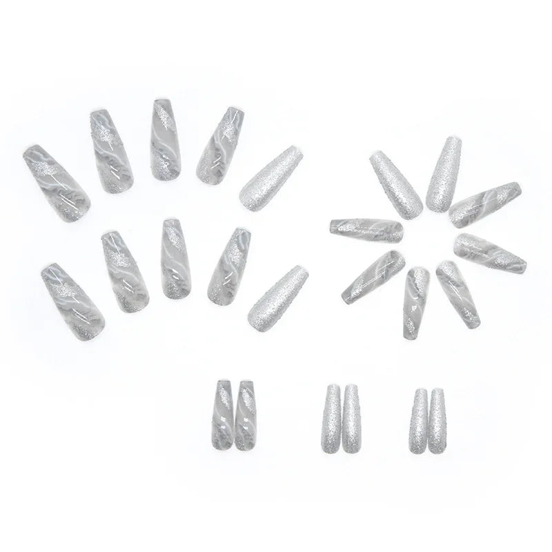 24-piece Long French Minimalist Flash Fingernail with 1 Jelly Gel and 1 Nail File