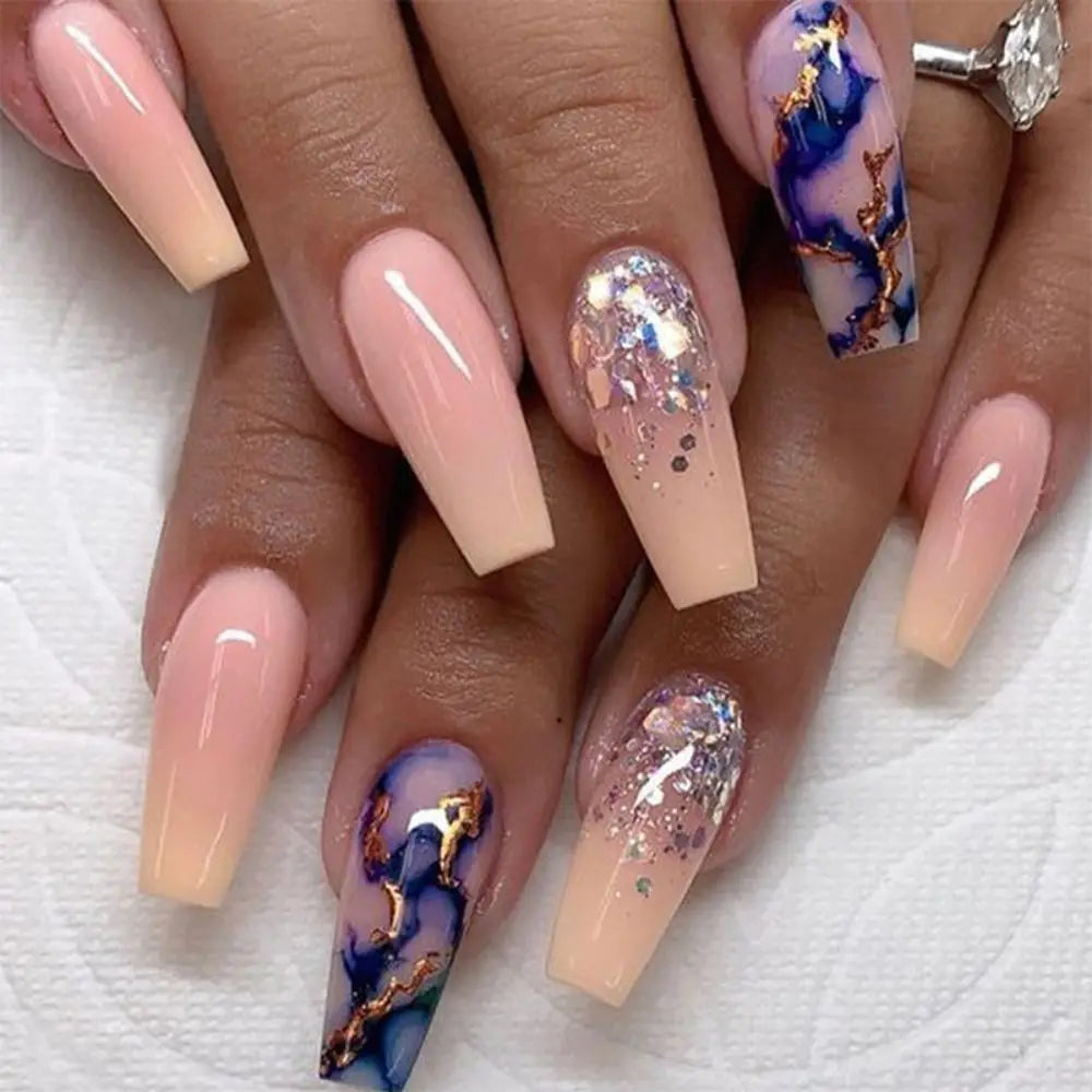 Press on Nails Long Ballet Nails Fashion Valentine's Day Rhinestone Wearable Fake Nails Manicure Tool Full Cover False Nail