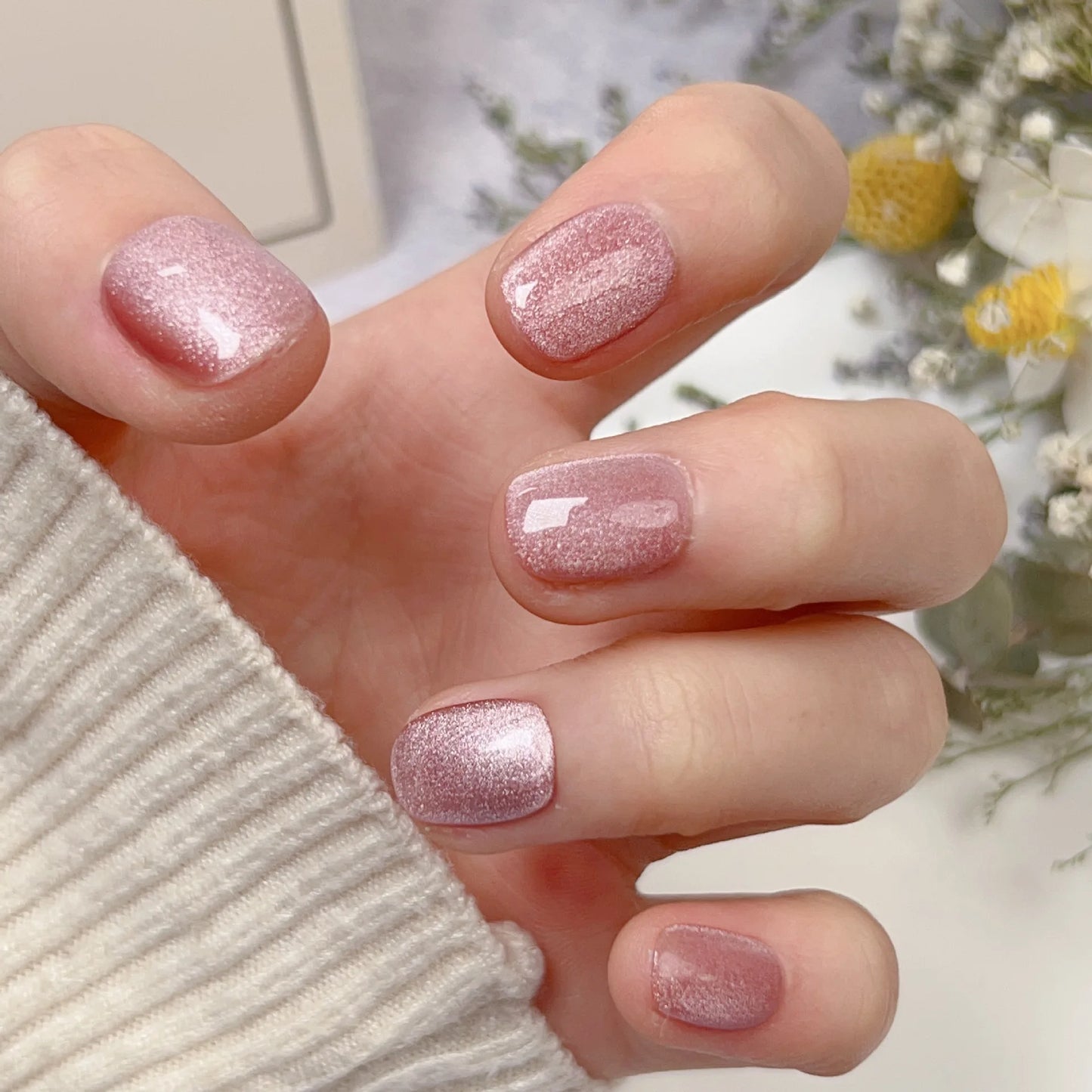 Handmade Cat-eye Press on Nails Short False Nails Full Cover Stick on Nail Tips Artificial Reusable Fake Nails for Women