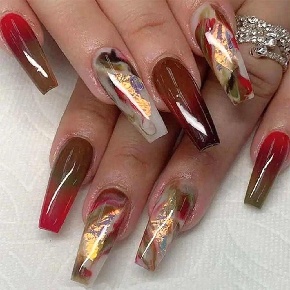 Press on Nails Long Ballet Nails Fashion Valentine's Day Rhinestone Wearable Fake Nails Manicure Tool Full Cover False Nail