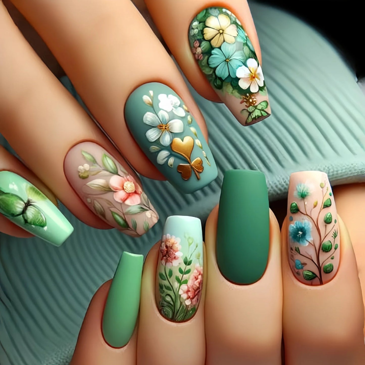 24Pcs Mini Flower Press on Nails Short Square False Nail Gradient Glitter Floral Fake Nail French Nails Press Ons Sweet Nail Art