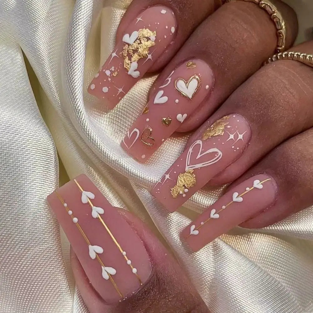 Press on Nails Long Ballet Nails Fashion Valentine's Day Rhinestone Wearable Fake Nails Manicure Tool Full Cover False Nail