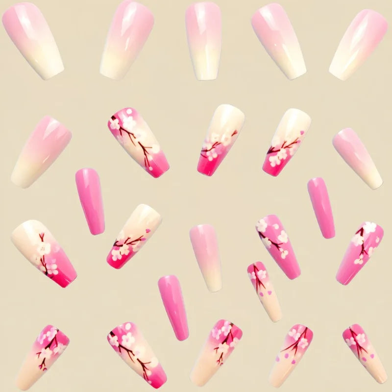 24Pcs Mini Flower Press on Nails Short Square False Nail Gradient Glitter Floral Fake Nail French Nails Press Ons Sweet Nail Art