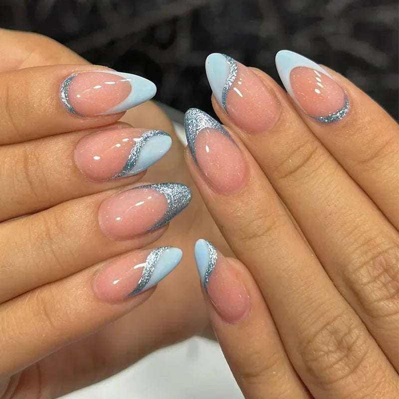 24pcs Almond Press on Nails French False Nails Wearable Stick-on Nails Fake Nail Uñas Postizas Накладные Ногти 네일팁 Faux Ongles