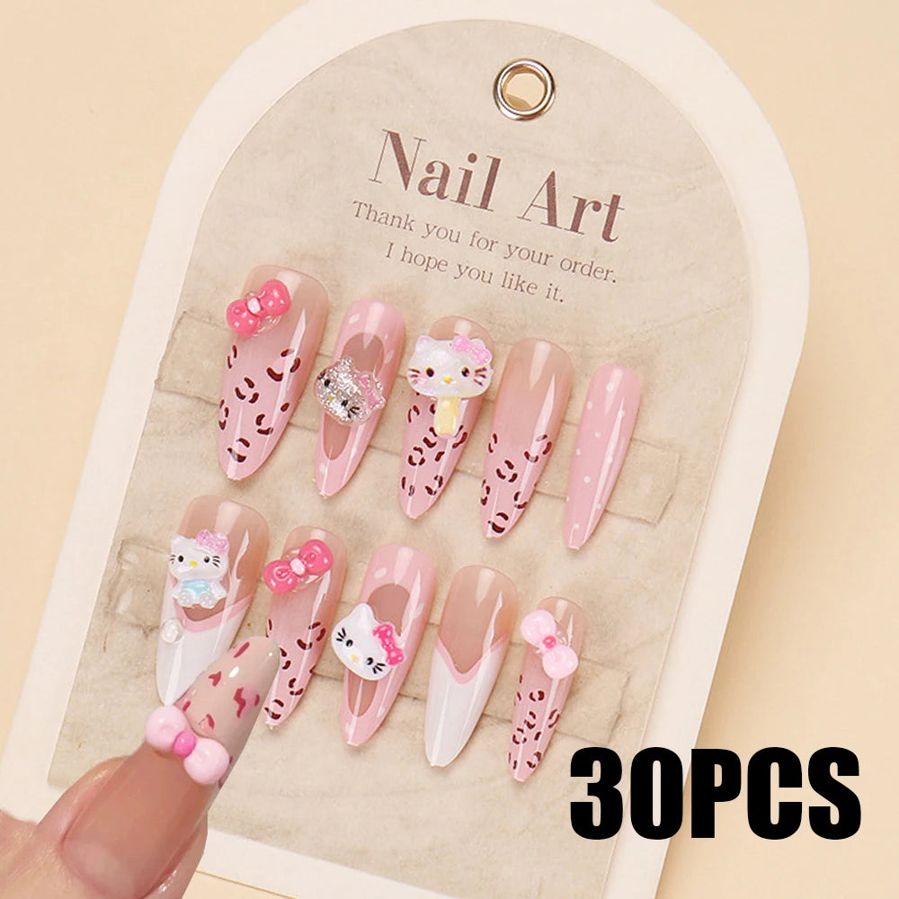 24Pcs Sanrio Blue Cinnamoroll Fake Nails Cute Anime Cartoon Kuromi My Melody press on False nails Fashion Nail Patches for Girls