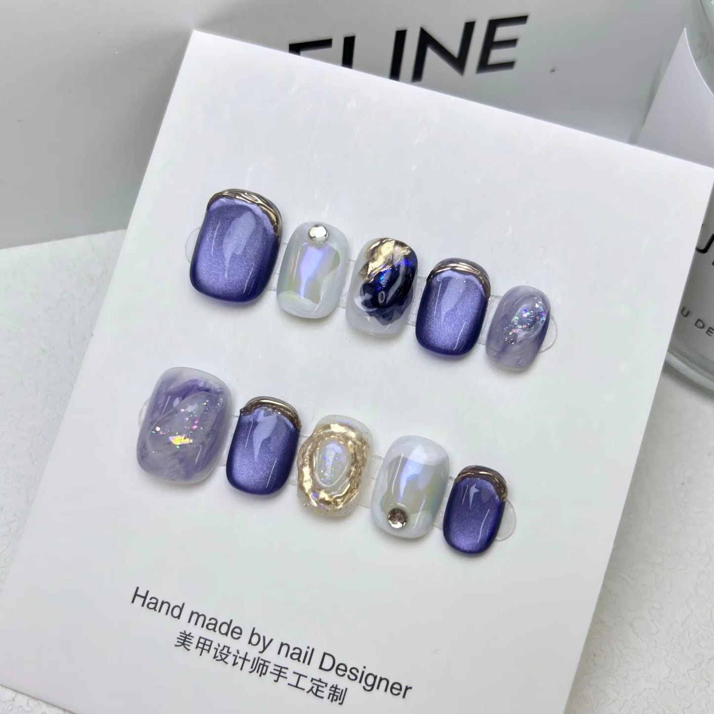 10pcs/set Handmade Dreamy Blue Press-On Nails Short Ballet Shape Gradient & Ombre Design Glossy Finish Removable False Nail Tips