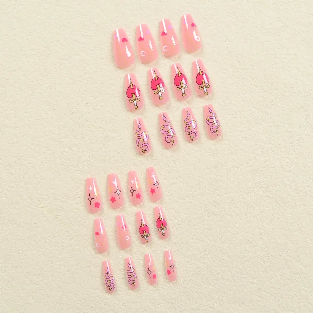 Press on Nails Long Ballet Nails Fashion Valentine's Day Rhinestone Wearable Fake Nails Manicure Tool Full Cover False Nail