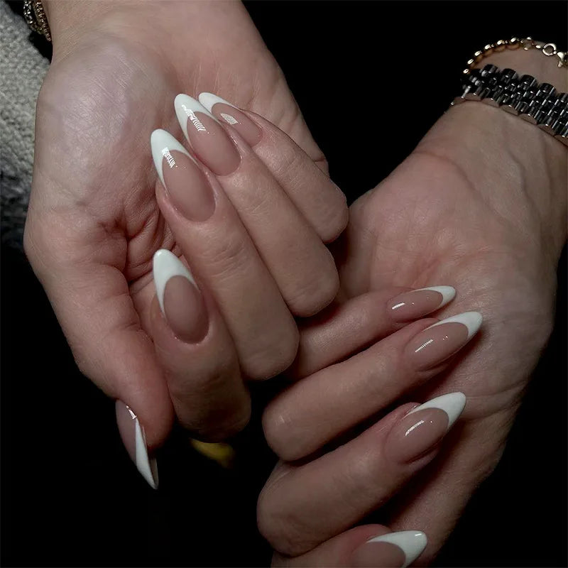 24pcs Almond Press on Nails French False Nails Wearable Stick-on Nails Fake Nail Uñas Postizas Накладные Ногти 네일팁 Faux Ongles