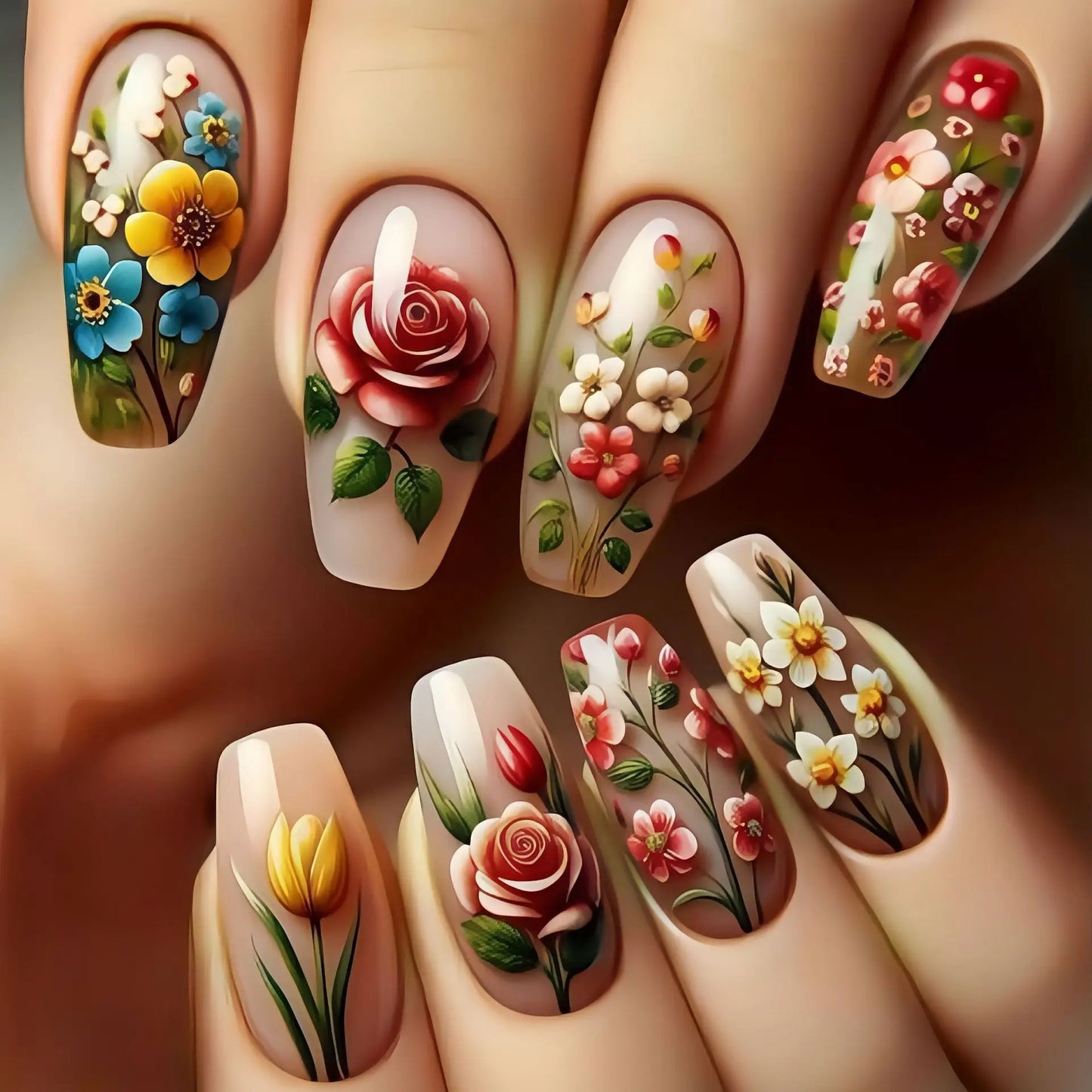 24Pcs Mini Flower Press on Nails Short Square False Nail Gradient Glitter Floral Fake Nail French Nails Press Ons Sweet Nail Art
