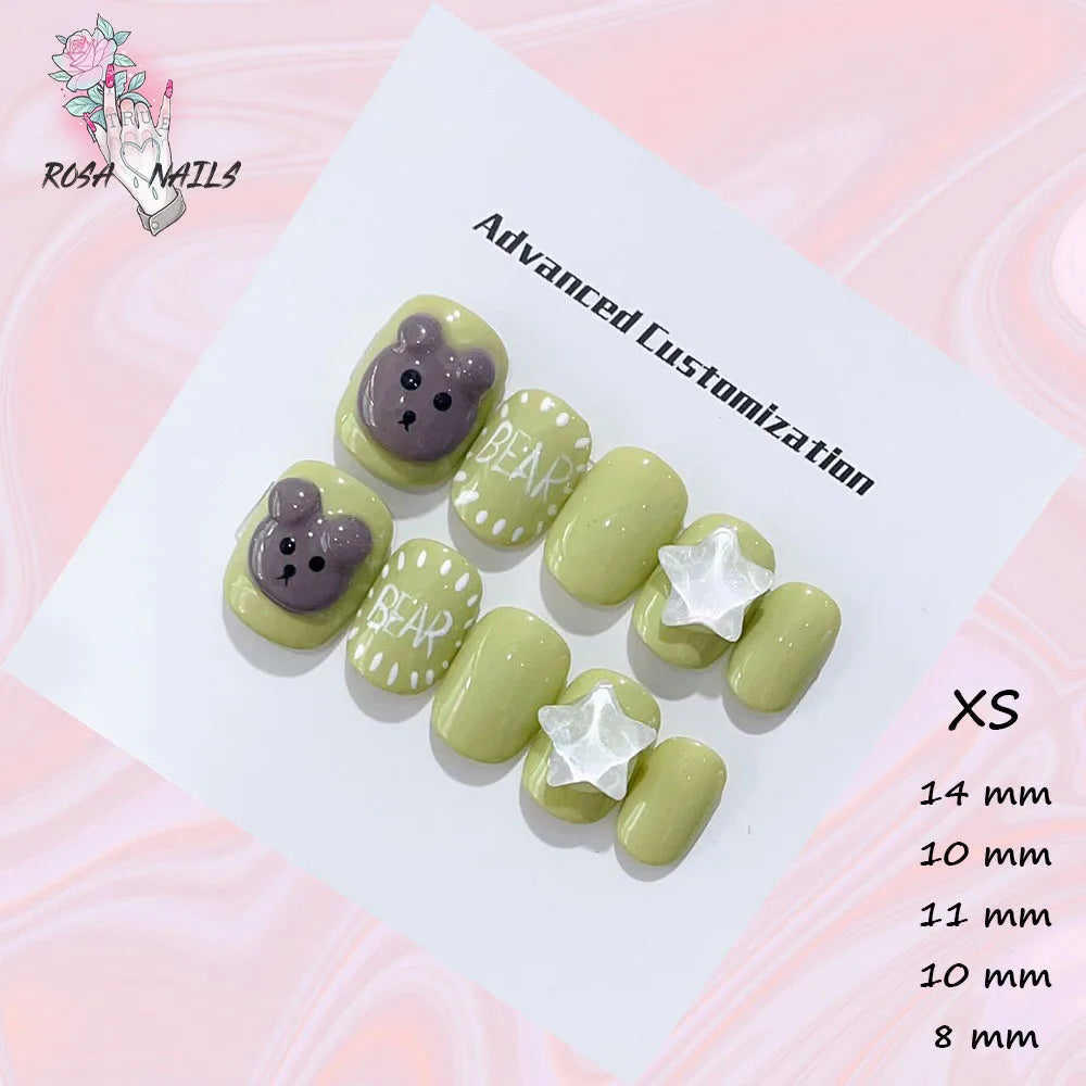 New Silver Star Press on Nails with Glue Handmade Flash Rhinestone Reusable Artificial Fake Tips Diamond Black Short False Nails