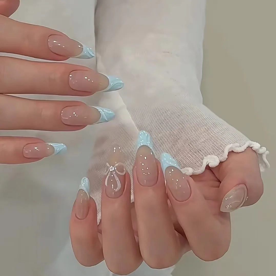 24pcs Almond Press on Nails French False Nails Wearable Stick-on Nails Fake Nail Uñas Postizas Накладные Ногти 네일팁 Faux Ongles
