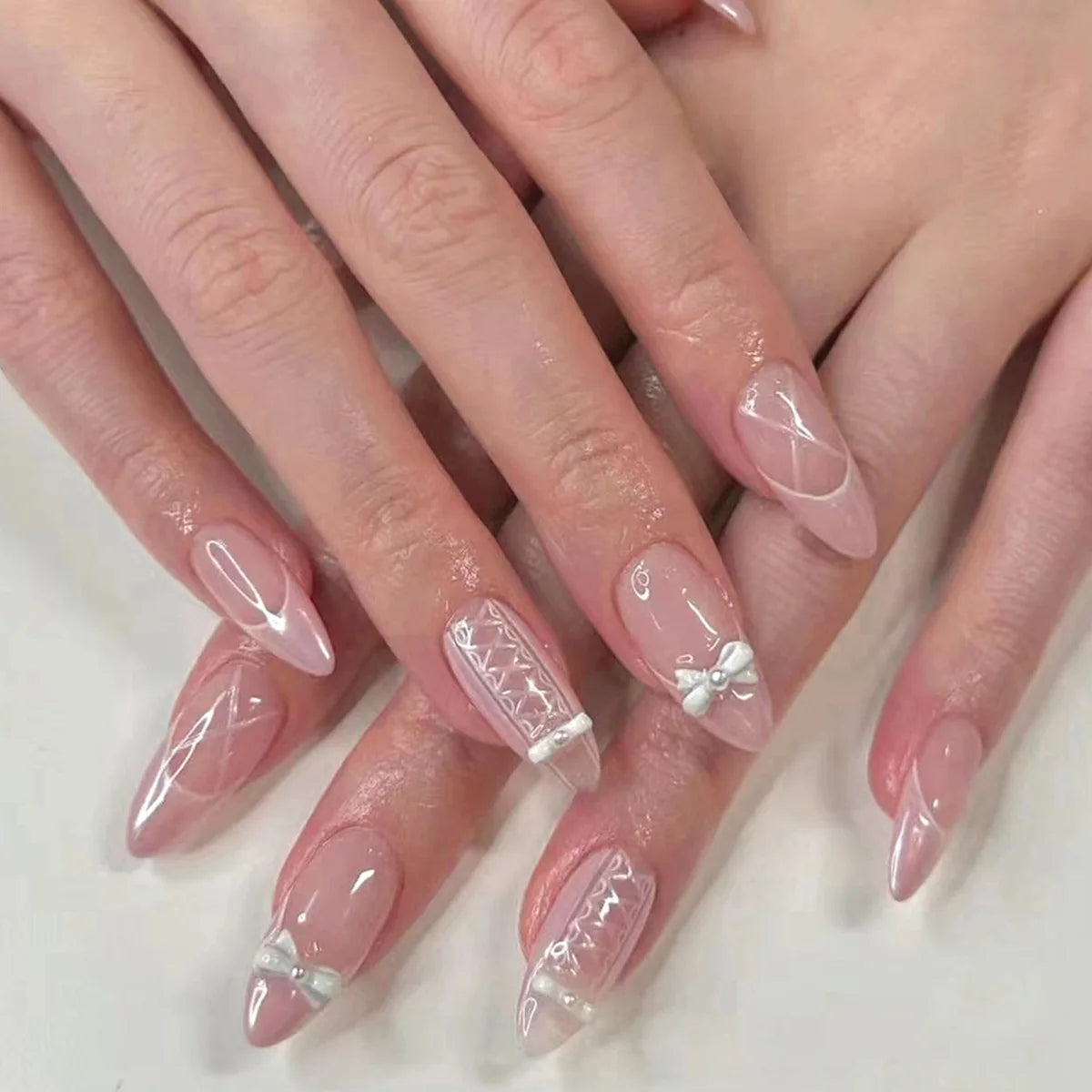 24pcs Baroque Style False Nails with Gold Moon Star Design Almond Fake Nail Patches Wearable Heavy Metal French Press on Nails