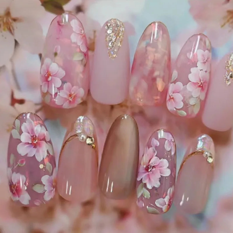 24pcs Almond Press on Nails French False Nails Wearable Stick-on Nails Fake Nail Uñas Postizas Накладные Ногти 네일팁 Faux Ongles