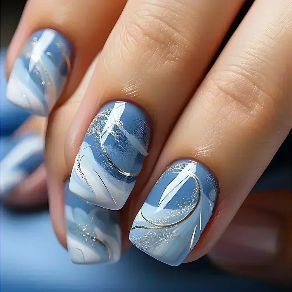 24Pcs Yellow Simple False Nails Short Coffin Art Artificial with French Design Wearable Fake Nails Full Cover Press on Nail Tips
