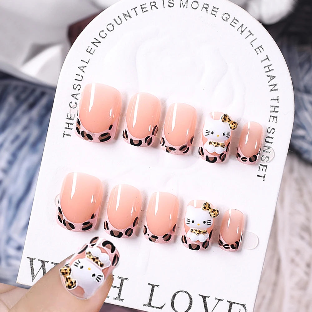 24Pcs Sanrio Blue Cinnamoroll Fake Nails Cute Anime Cartoon Kuromi My Melody press on False nails Fashion Nail Patches for Girls