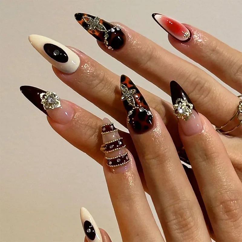 24pcs Almond Press on Nails French False Nails Wearable Stick-on Nails Fake Nail Uñas Postizas Накладные Ногти 네일팁 Faux Ongles