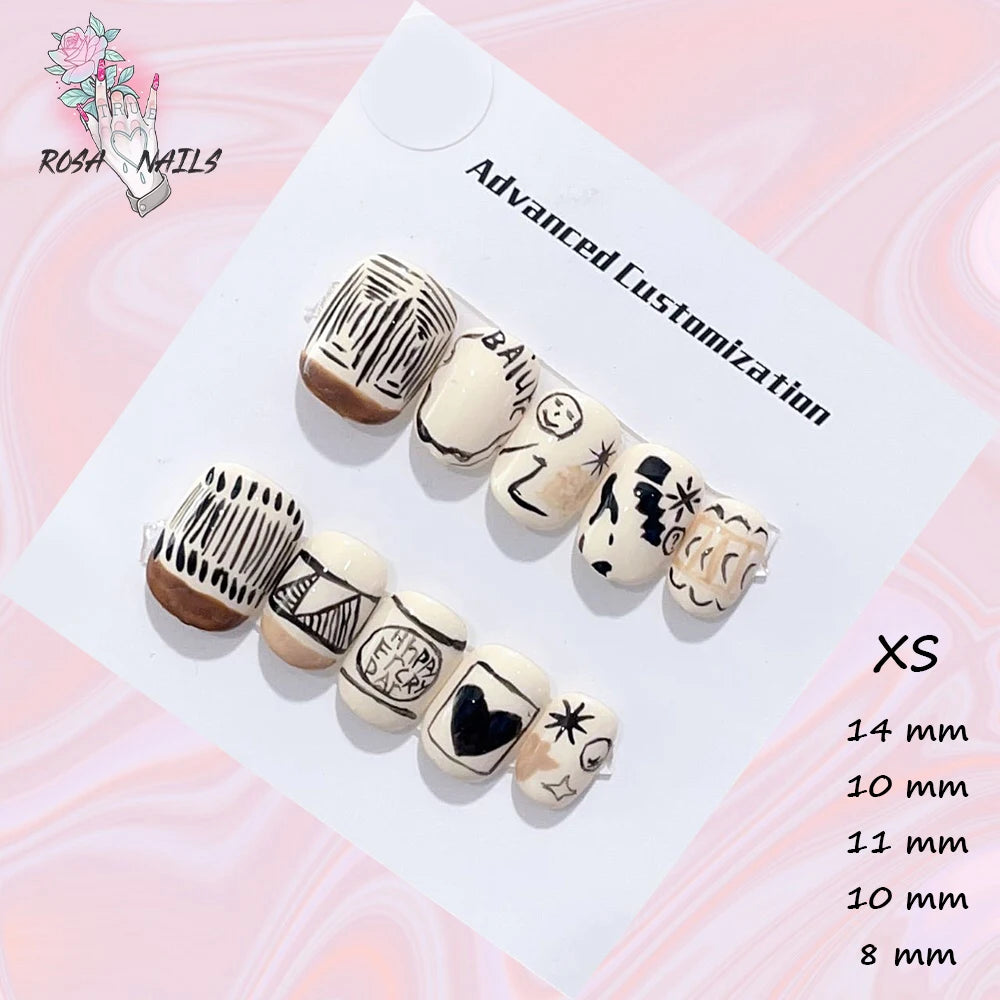 New Silver Star Press on Nails with Glue Handmade Flash Rhinestone Reusable Artificial Fake Tips Diamond Black Short False Nails