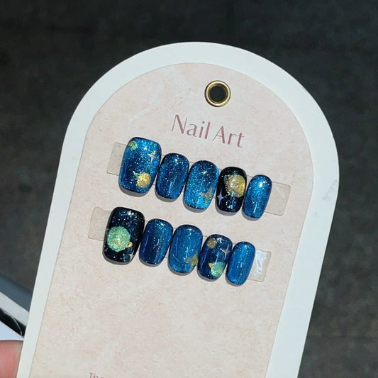 10Pcs Short Handmade Press on Nails Cat Eye Fake Nails Wearable Stick-on Nails Full Cover False Nail Uñas Postizas Faux Ongles