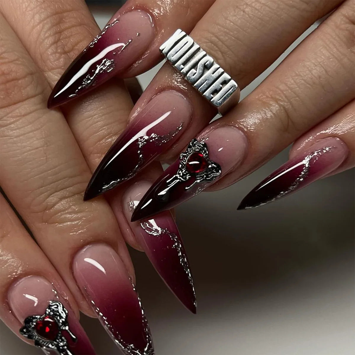24pcs Baroque Style False Nails with Gold Moon Star Design Almond Fake Nail Patches Wearable Heavy Metal French Press on Nails