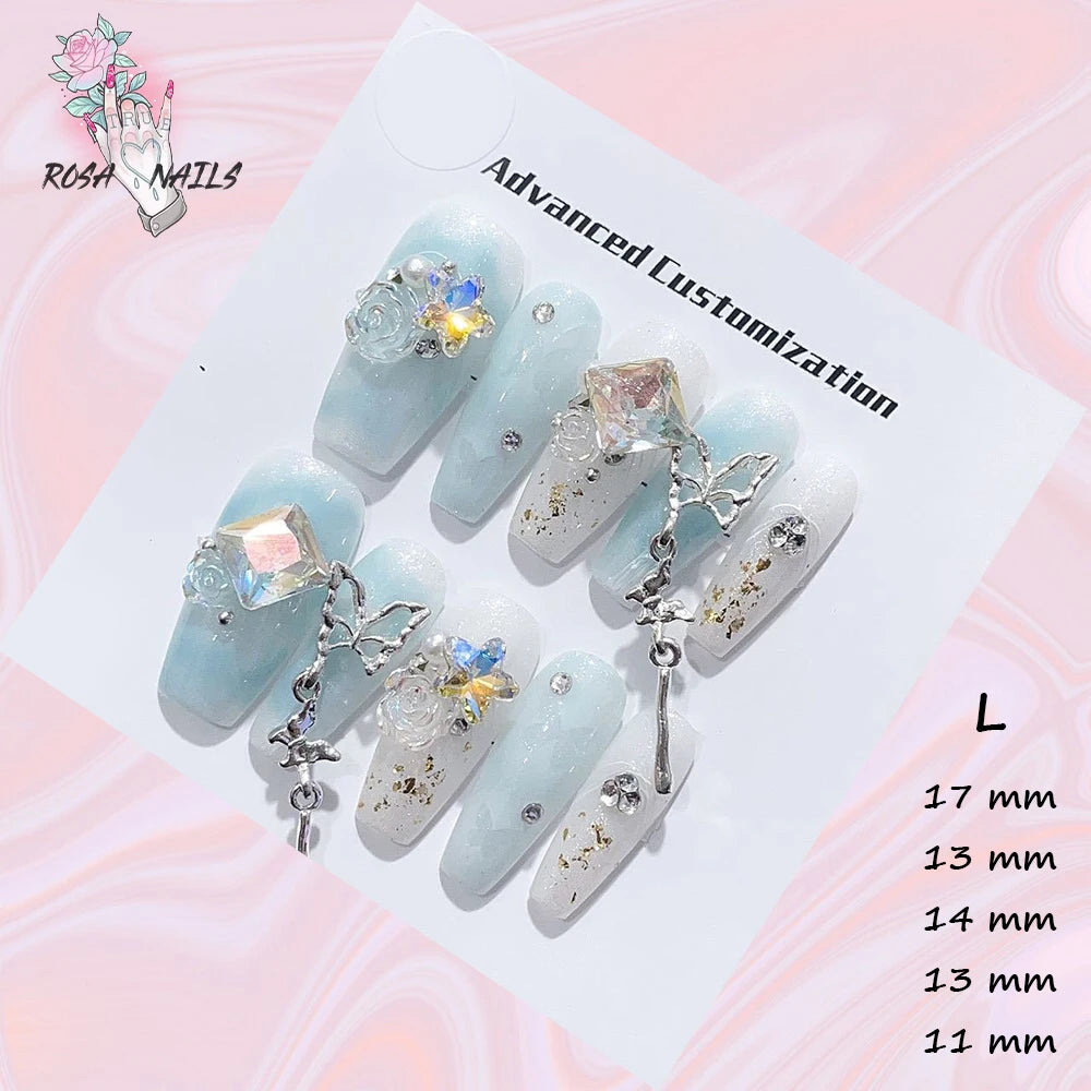 New Silver Star Press on Nails with Glue Handmade Flash Rhinestone Reusable Artificial Fake Tips Diamond Black Short False Nails