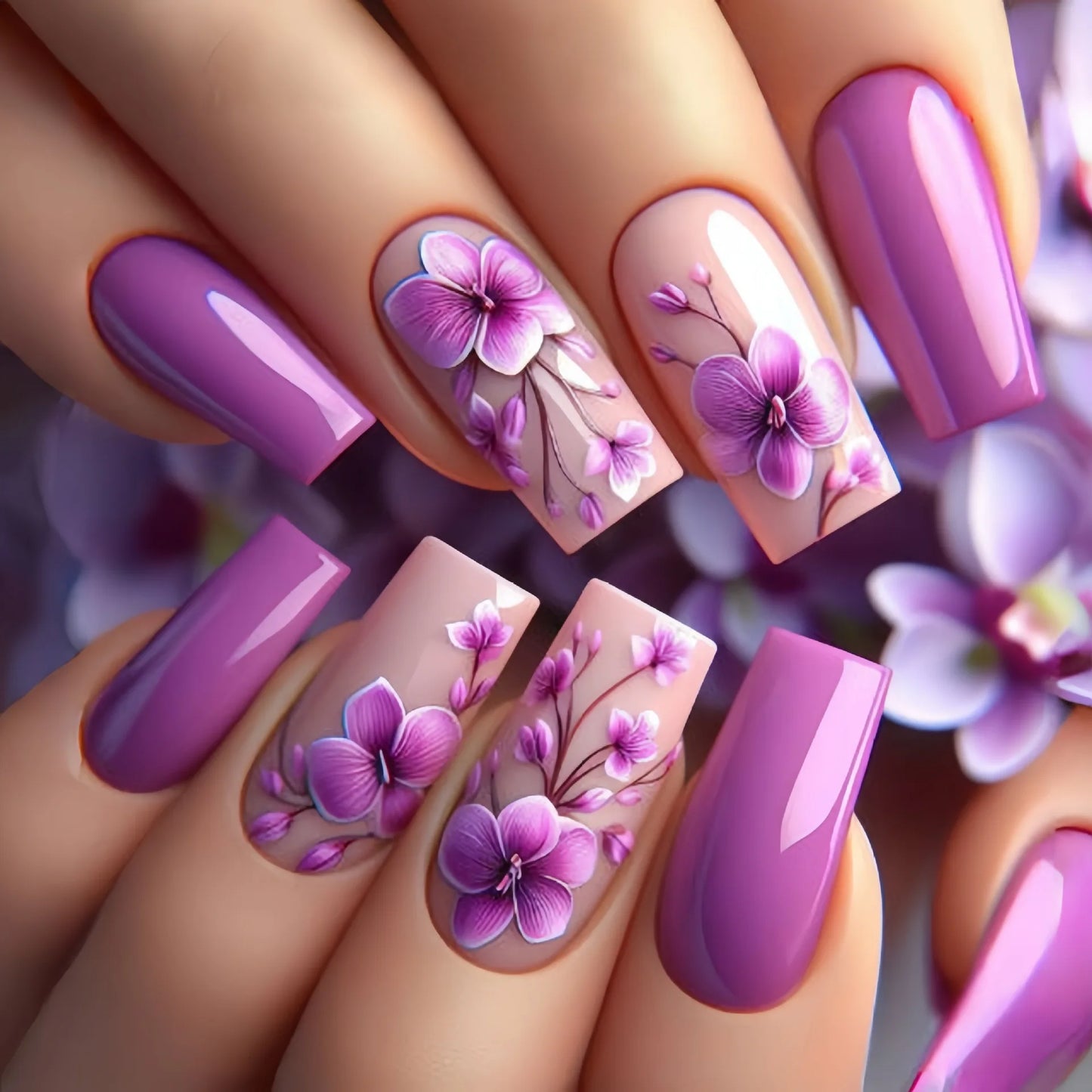 24Pcs Mini Flower Press on Nails Short Square False Nail Gradient Glitter Floral Fake Nail French Nails Press Ons Sweet Nail Art