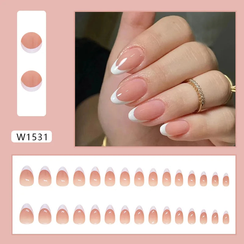 24pcs Almond Press on Nails French False Nails Wearable Stick-on Nails Fake Nail Uñas Postizas Накладные Ногти 네일팁 Faux Ongles