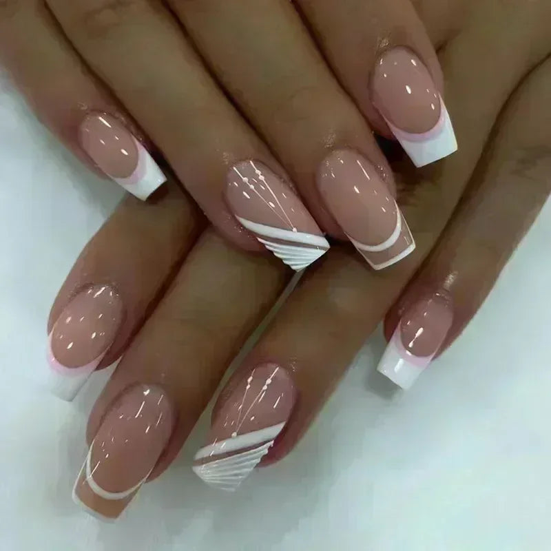 24Pcs Yellow Simple False Nails Short Coffin Art Artificial with French Design Wearable Fake Nails Full Cover Press on Nail Tips