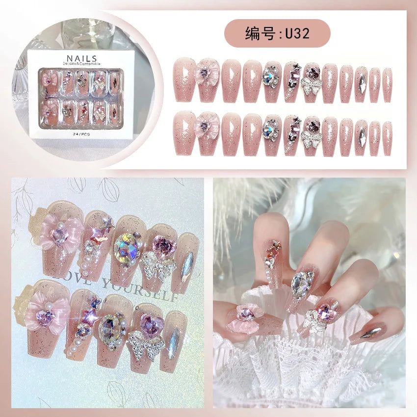 24Pcs Sanrio Blue Cinnamoroll Fake Nails Cute Anime Cartoon Kuromi My Melody press on False nails Fashion Nail Patches for Girls