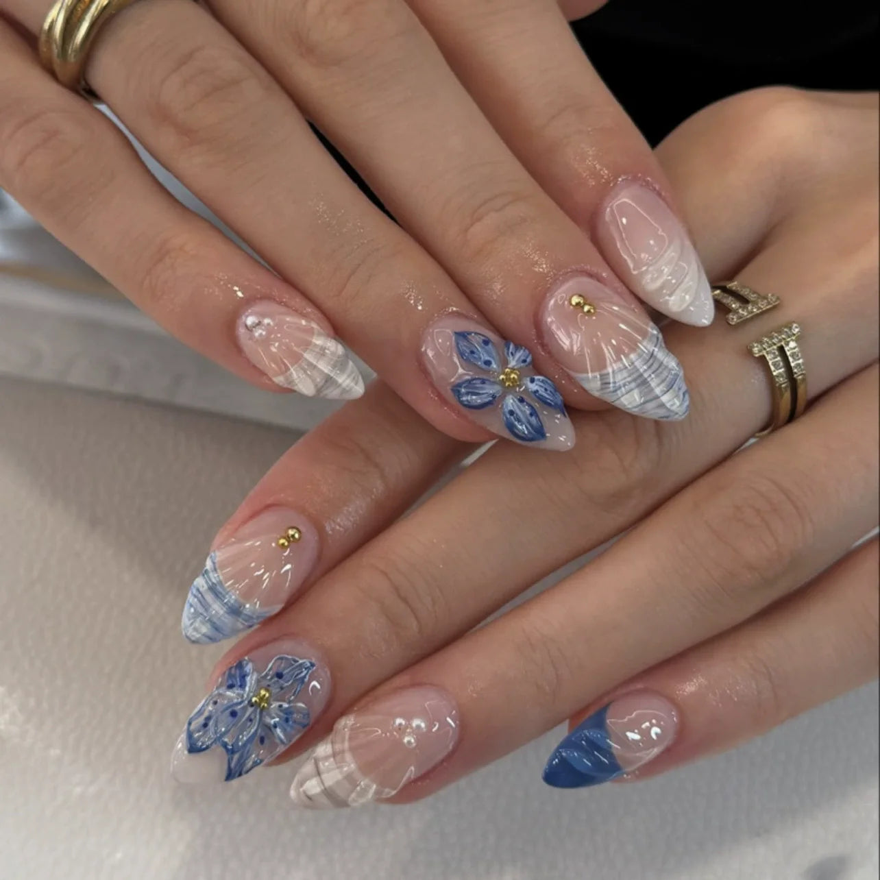 24pcs Almond Press on Nails French False Nails Wearable Stick-on Nails Fake Nail Uñas Postizas Накладные Ногти 네일팁 Faux Ongles