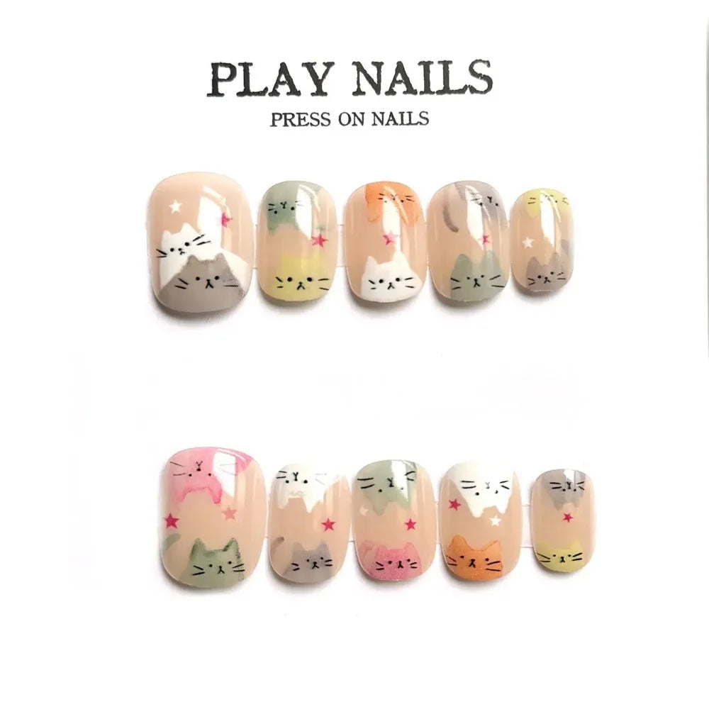 10pcs Kitty Graffiti Fake nails Nail tips Press on nails Soft gel tips nail Short nail False nails Half handmade nail art