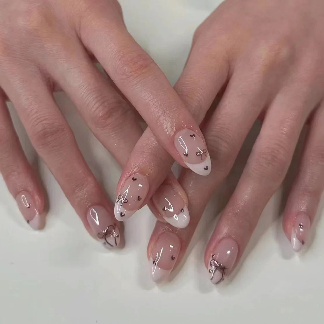 24pcs Baroque Style False Nails with Gold Moon Star Design Almond Fake Nail Patches Wearable Heavy Metal French Press on Nails