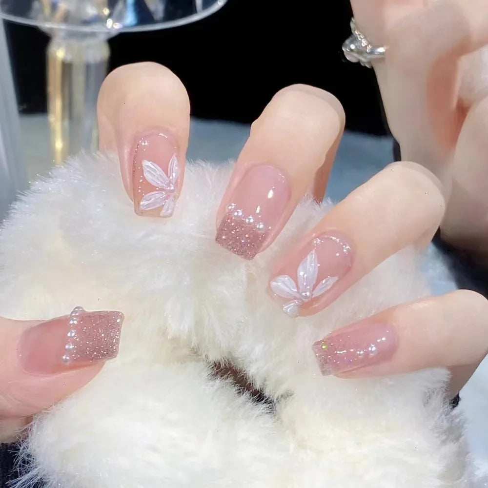 24Pcs Sanrio Blue Cinnamoroll Fake Nails Cute Anime Cartoon Kuromi My Melody press on False nails Fashion Nail Patches for Girls