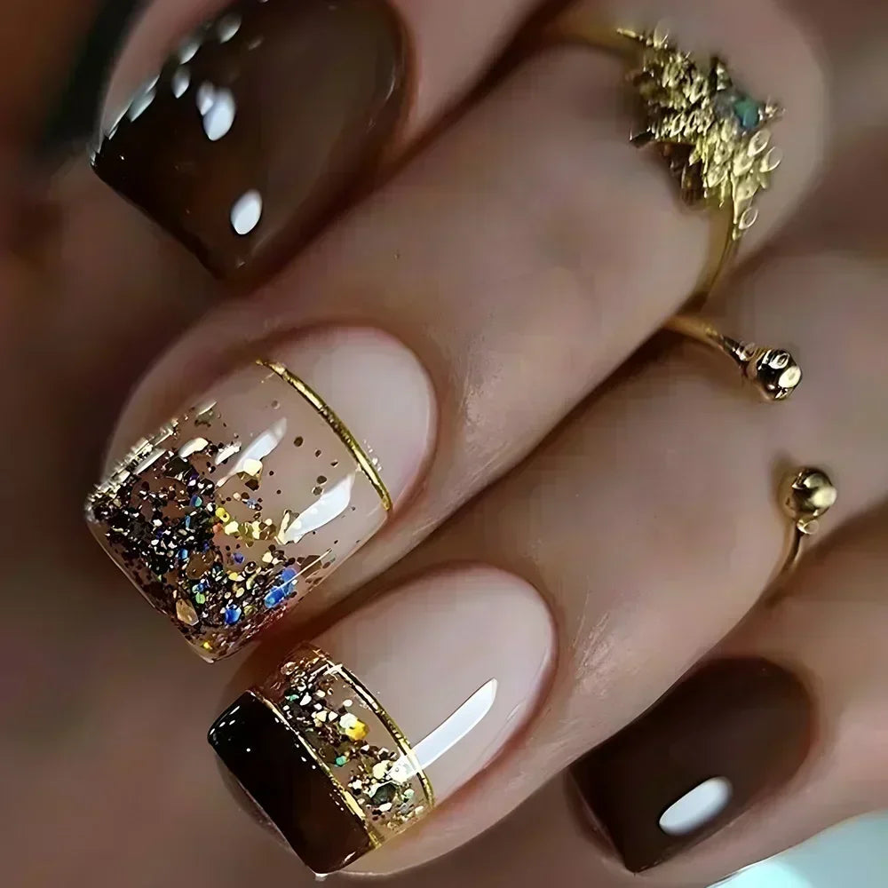 24Pcs Yellow Simple False Nails Short Coffin Art Artificial with French Design Wearable Fake Nails Full Cover Press on Nail Tips