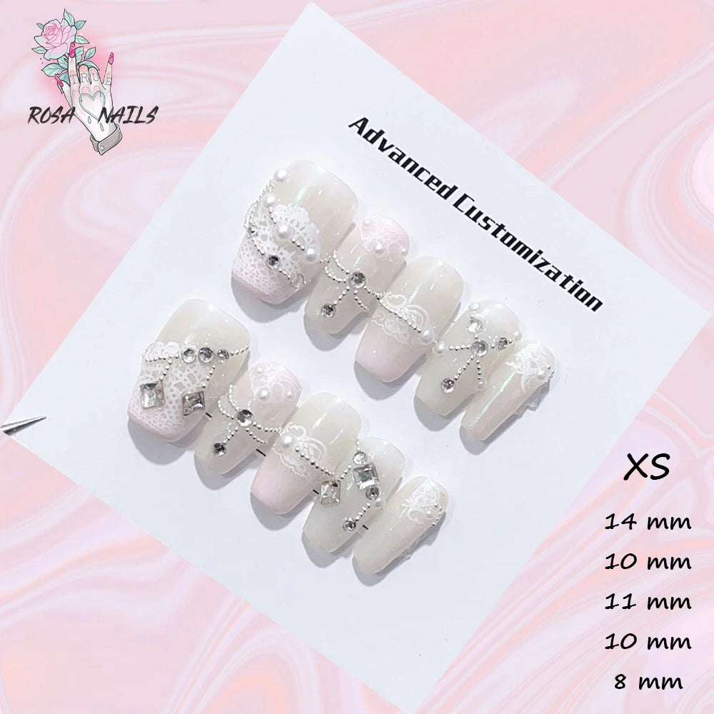 New Silver Star Press on Nails with Glue Handmade Flash Rhinestone Reusable Artificial Fake Tips Diamond Black Short False Nails